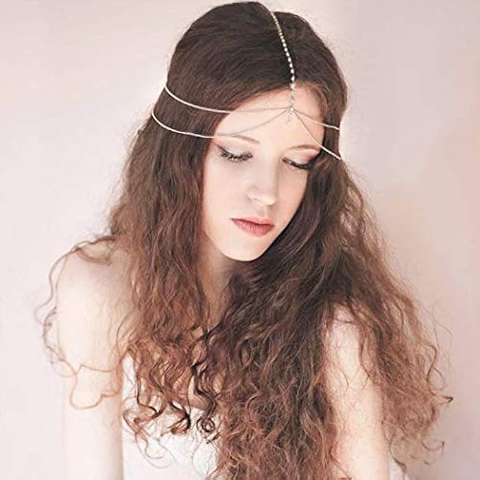 Fstrend Boho Head Chains Gold Sparkly Crystal Tassel Headpiece Chain Bridal Festival Weeding Prom Hair Chains Jewelry for Women and Girls - Image 2